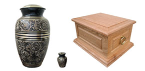 Brass and wooden urns